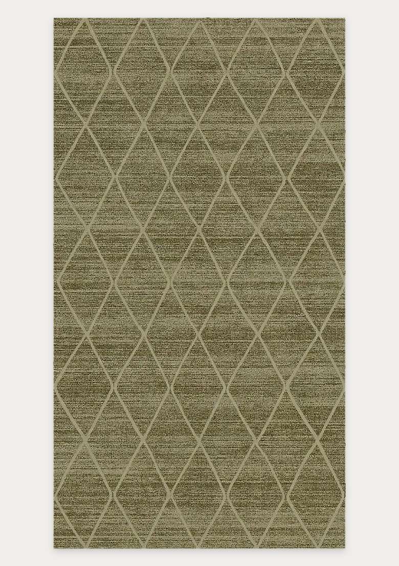 Washable Rugs Wool Blend Area Rug | Sage Green Moroccan Trellis Non Slip Carpet For Kitchen - Indya
