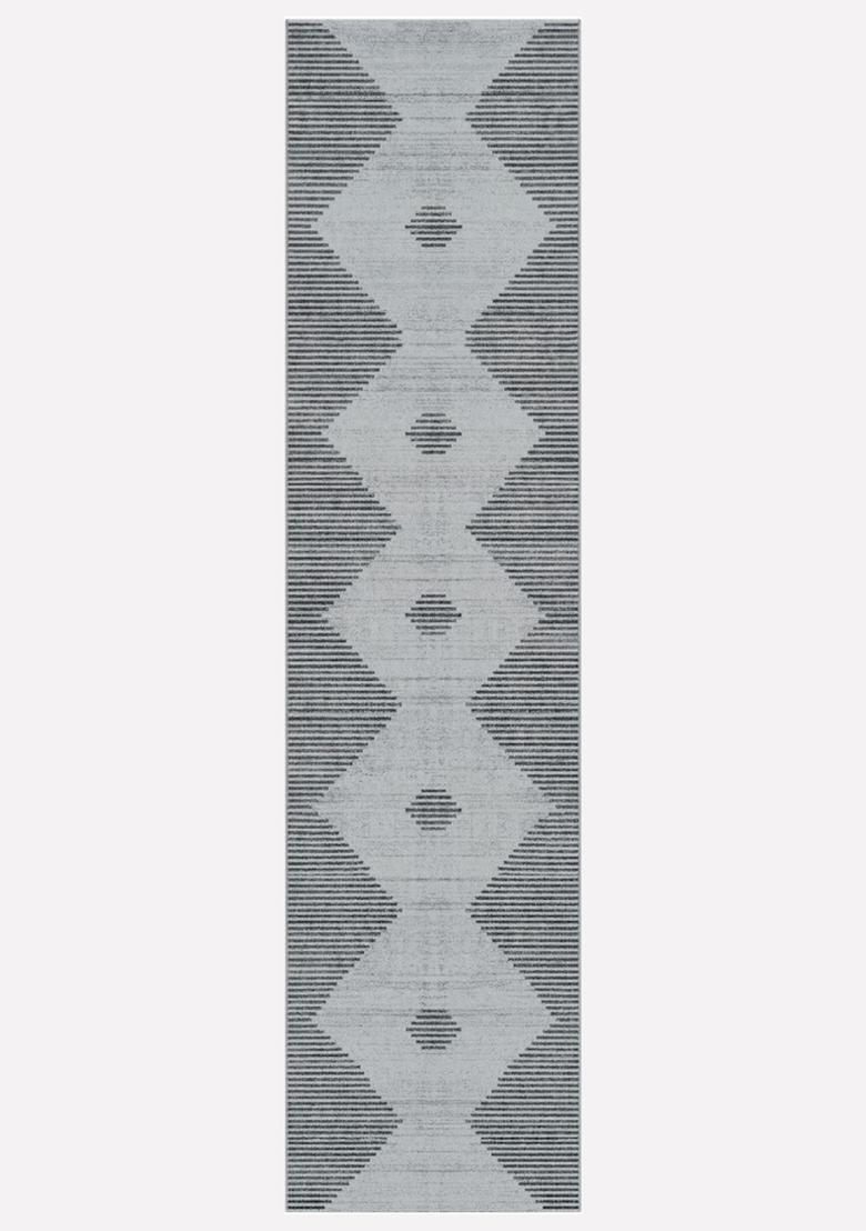 Saffron Rugs Wool Tufted Machine Washable Runner | Water Repellent Non Slip | Light Grey Modern Geometric for Kitchen Bedroom Living Room Hallway - Indya