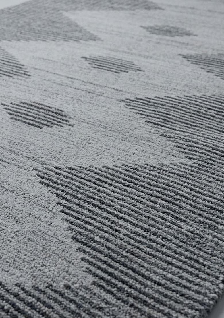 Saffron Rugs Wool Tufted Machine Washable Runner | Water Repellent Non Slip | Light Grey Modern Geometric for Kitchen Bedroom Living Room Hallway - Indya