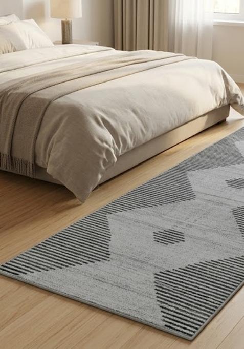 Saffron Rugs Wool Tufted Machine Washable Runner | Water Repellent Non Slip | Light Grey Modern Geometric for Kitchen Bedroom Living Room Hallway