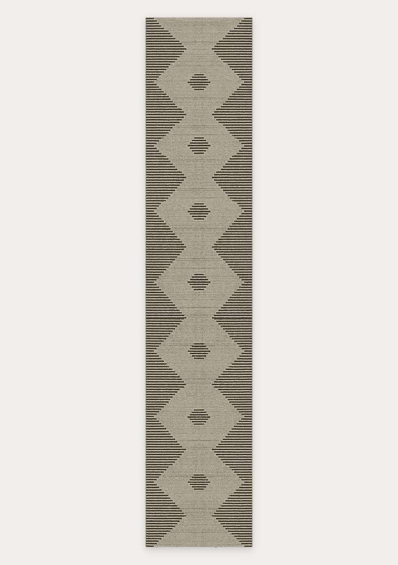 Saffron Rugs Wool Flat Woven Machine Washable Runner Non Slip | Grey Beige Modern Geometric for Kitchen Bedroom Living Room Hallway - Indya