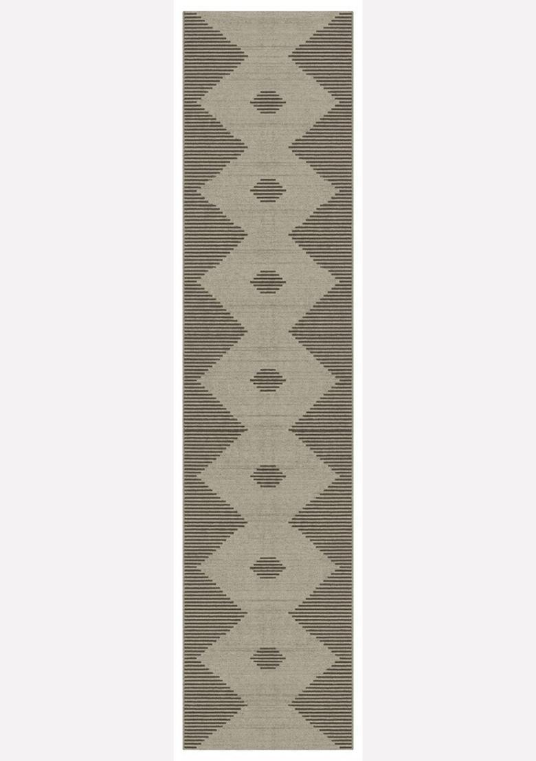 Saffron Rugs Wool Tufted Machine Washable Runner | Water Repellent Non Slip | Grey Beige Modern Geometric for Kitchen Bedroom Living Room Hallway - Indya