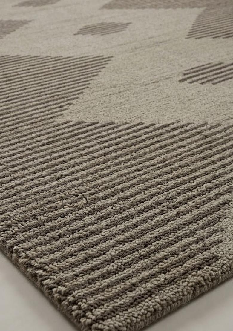Saffron Rugs Wool Tufted Machine Washable Runner | Water Repellent Non Slip | Grey Beige Modern Geometric for Kitchen Bedroom Living Room Hallway - Indya