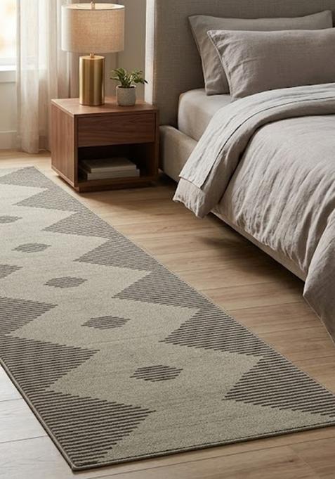 Saffron Rugs Wool Tufted Machine Washable Runner | Water Repellent Non Slip | Grey Beige Modern Geometric for Kitchen Bedroom Living Room Hallway