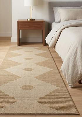 Saffron Rugs Wool Tufted Machine Washable Runner | Water Repellent Non Slip | Tan Beige Modern Geometric for Kitchen Bedroom Living Room Hallway