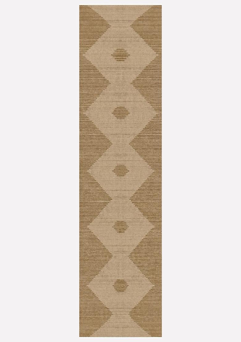 Saffron Rugs Wool Tufted Machine Washable Runner | Water Repellent Non Slip | Tan Beige Modern Geometric for Kitchen Bedroom Living Room Hallway - Indya