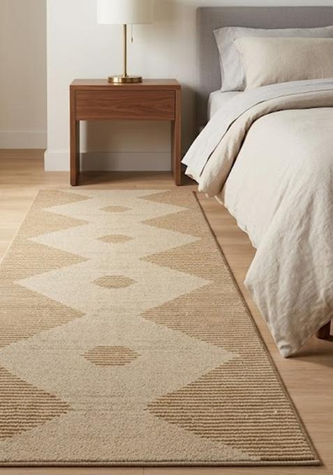 Saffron Rugs Wool Tufted Machine Washable Runner | Water Repellent Non Slip | Tan Beige Modern Geometric for Kitchen Bedroom Living Room Hallway