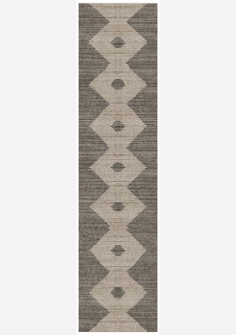 Saffron Rugs Wool Tufted Machine Washable Runner | Water Repellent Non Slip | Grey Beige 2 Modern Geometric for Kitchen Bedroom Living Room Hallway - Indya