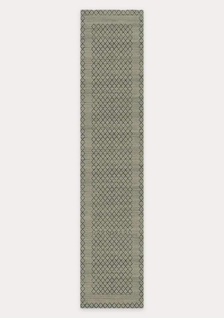 Washable Rugs Wool Blend Area Rug | Grey Transitional Trellis Non Slip Carpet For Kitchen - Indya