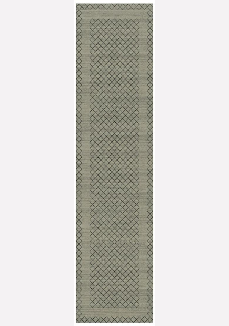 Saffron Rugs Wool Tufted Machine Washable Runner | Water Repellent Non Slip | Grey Transitional Trellis for Kitchen Bedroom Living Room Hallway - Indya