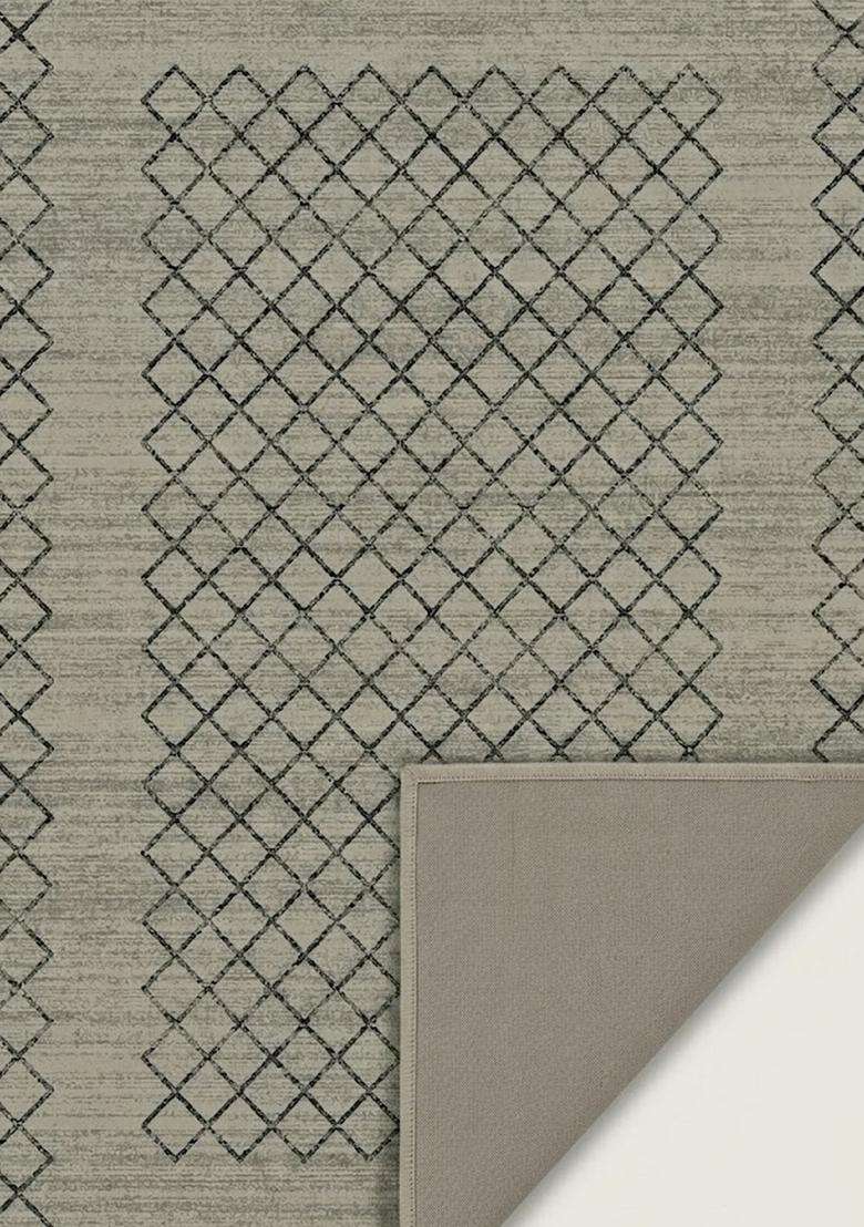 Washable Rugs Wool Blend Area Rug | Grey Transitional Trellis Non Slip Carpet For Kitchen - Indya