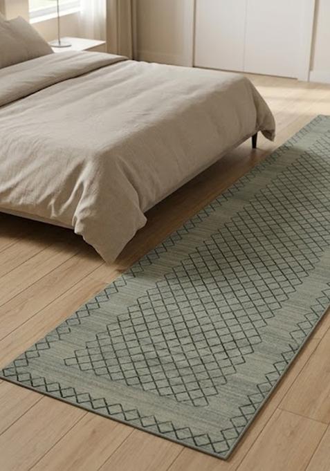 Saffron Rugs Wool Tufted Machine Washable Runner | Water Repellent Non Slip | Grey Transitional Trellis for Kitchen Bedroom Living Room Hallway