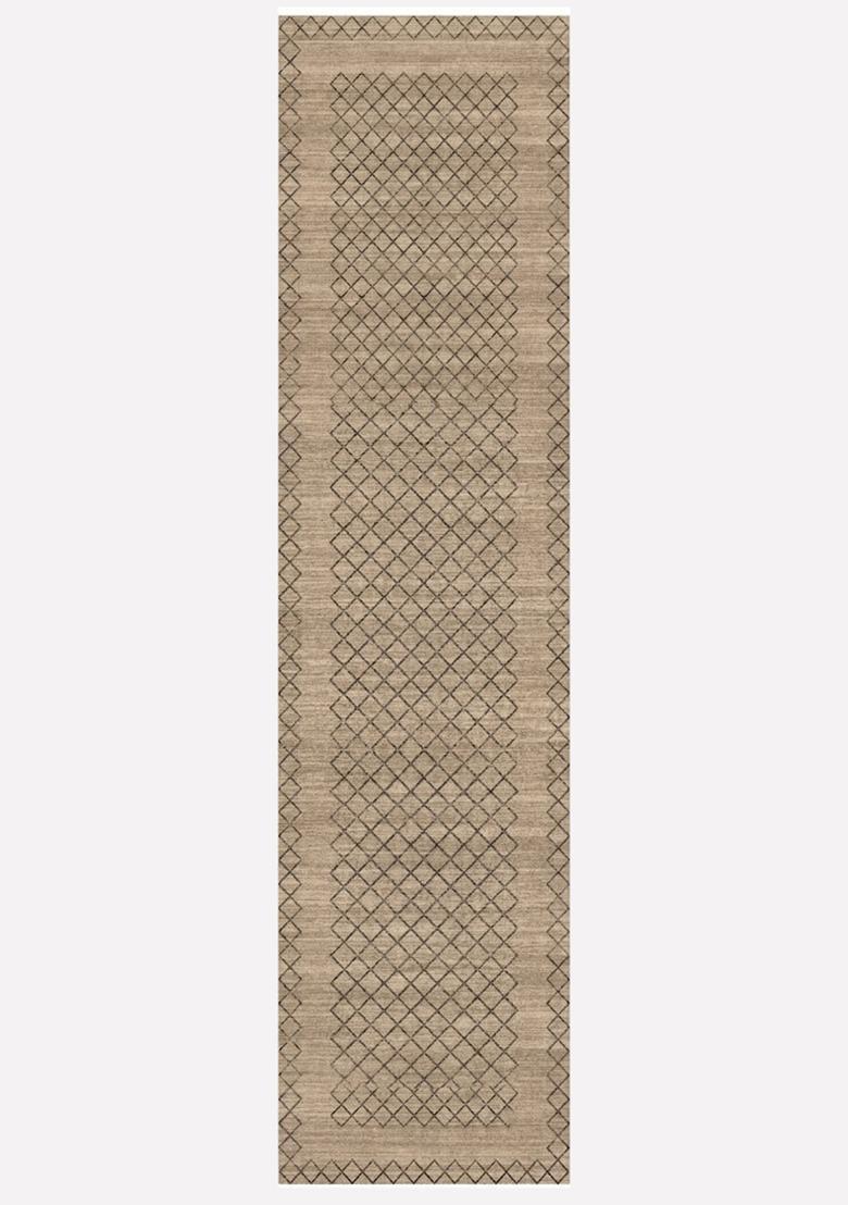 Saffron Rugs Wool Tufted Machine Washable Runner | Water Repellent Non Slip | Beige Transitional Trellis for Kitchen Bedroom Living Room Hallway - Indya