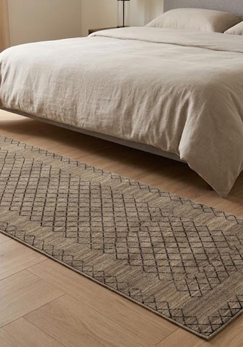 Saffron Rugs Wool Tufted Machine Washable Runner | Water Repellent Non Slip | Beige Transitional Trellis for Kitchen Bedroom Living Room Hallway