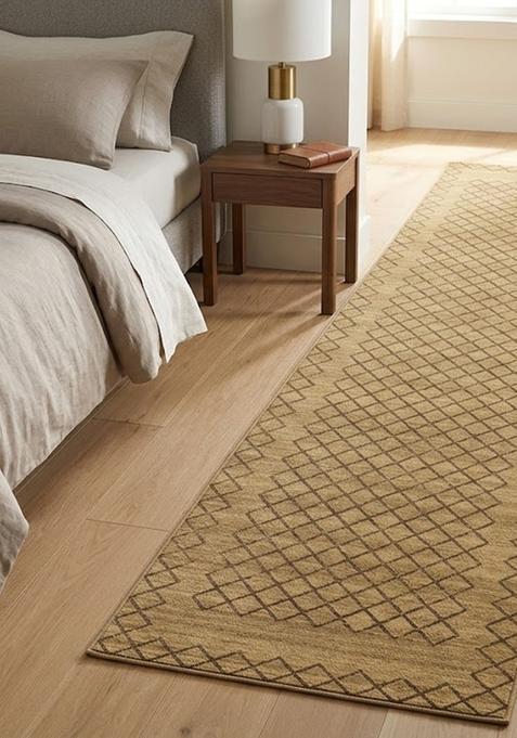 Saffron Rugs Wool Tufted Machine Washable Runner | Water Repellent Non Slip | Golden Tan Beige Transitional Trellis for Kitchen Bedroom Living Room Hallway