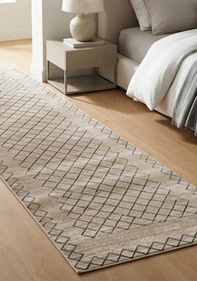 Saffron Rugs Wool Tufted Machine Washable Runner | Water Repellent Non Slip | Beige Tan Transitional Trellis for Kitchen Bedroom Living Room Hallway