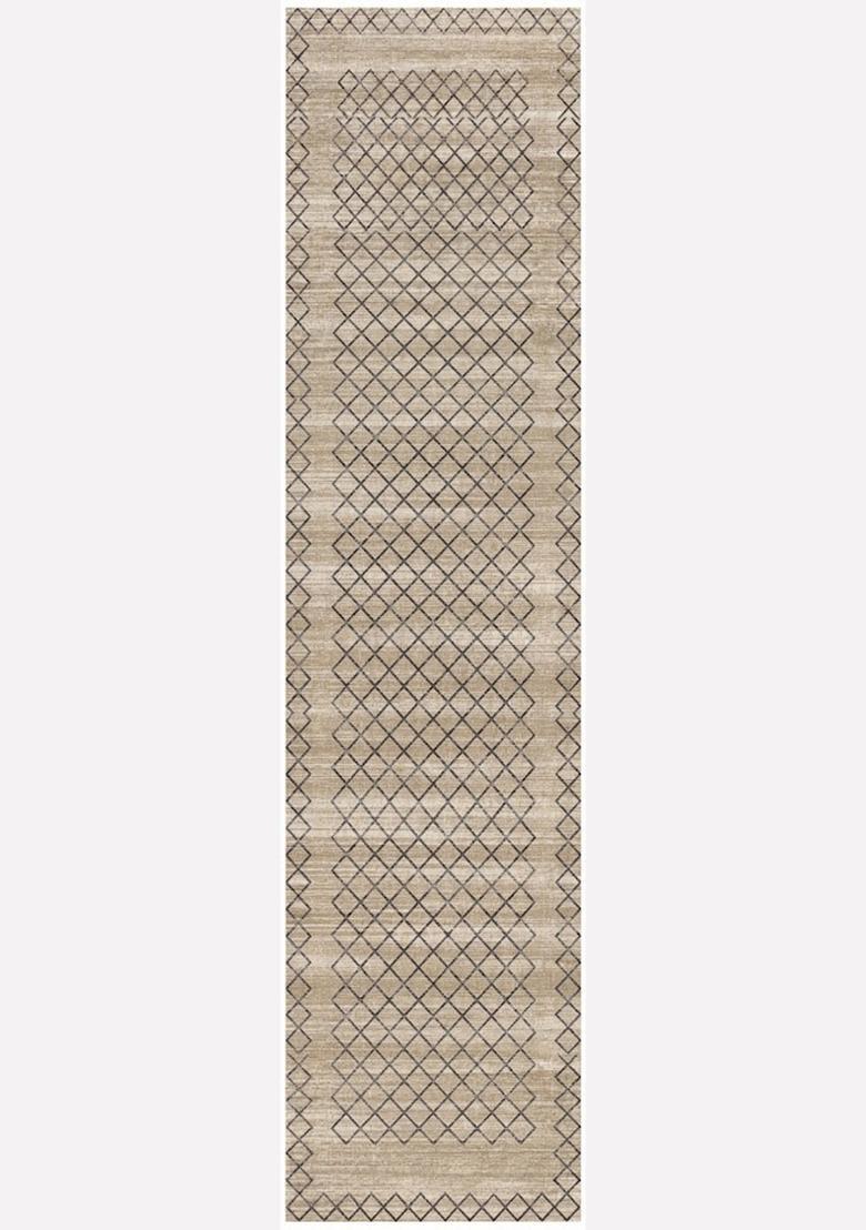 Saffron Rugs Wool Tufted Machine Washable Runner | Water Repellent Non Slip | Beige Tan Transitional Trellis for Kitchen Bedroom Living Room Hallway - Indya