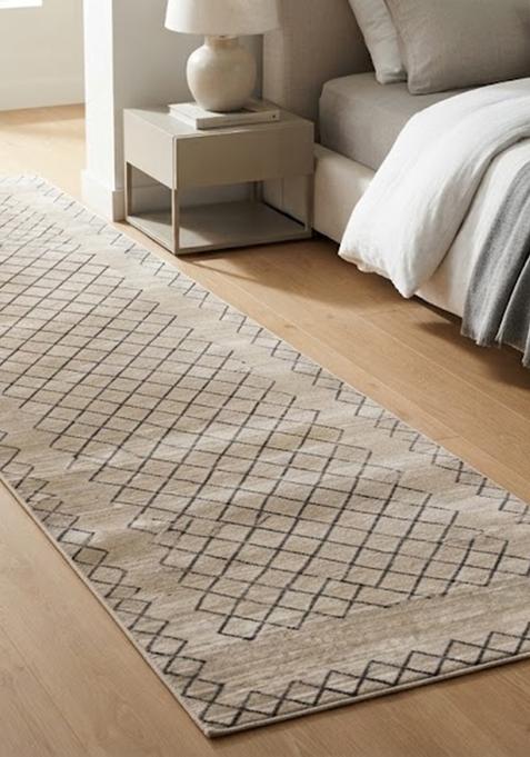 Saffron Rugs Wool Tufted Machine Washable Runner | Water Repellent Non Slip | Beige Tan Transitional Trellis for Kitchen Bedroom Living Room Hallway
