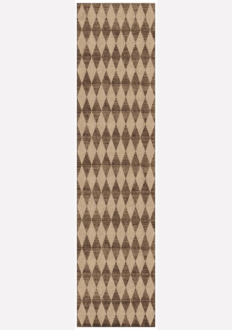 Saffron Rugs Wool Tufted Machine Washable Runner | Water Repellent Non Slip | Brown Beige Transitional Argyle for Kitchen Bedroom Living Room Hallway - Indya
