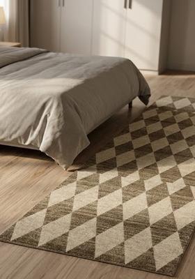 Saffron Rugs Wool Tufted Machine Washable Runner | Water Repellent Non Slip | Beige Brown Transitional Argyle for Kitchen Bedroom Living Room Hallway