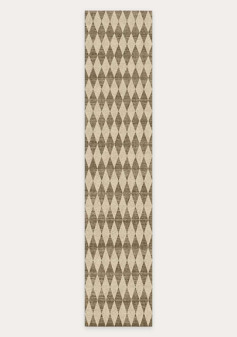 Washable Rugs Wool Blend Area Rug | Beige Brown Transitional Argyle Non Slip Carpet For Kitchen - Indya