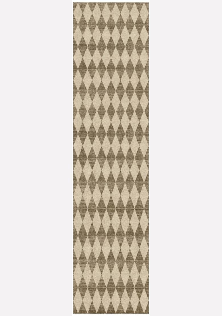 Saffron Rugs Wool Tufted Machine Washable Runner | Water Repellent Non Slip | Beige Brown Transitional Argyle for Kitchen Bedroom Living Room Hallway - Indya