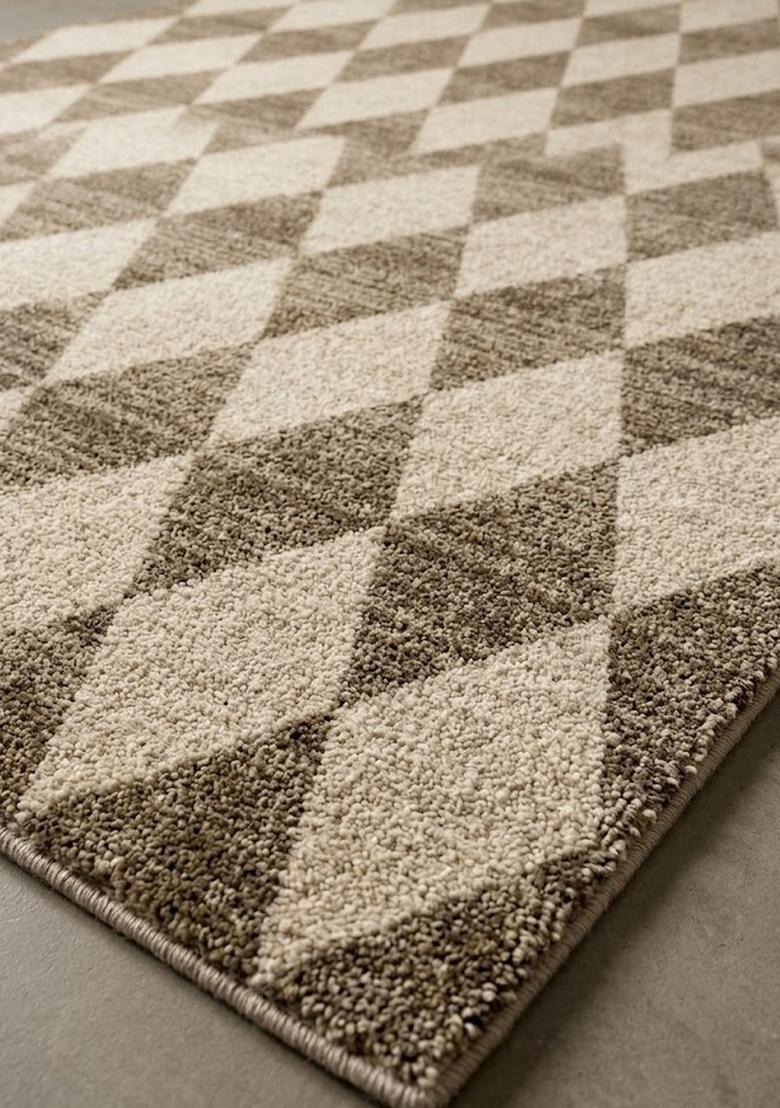 Saffron Rugs Wool Tufted Machine Washable Runner | Water Repellent Non Slip | Beige Brown Transitional Argyle for Kitchen Bedroom Living Room Hallway - Indya
