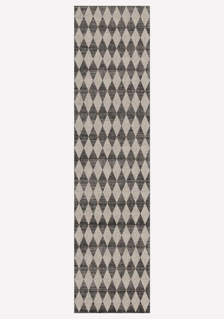 Saffron Rugs Wool Tufted Machine Washable Runner | Water Repellent Non Slip | Charcoal and Beige Transitional Argyle for Kitchen Bedroom Living Room Hallway - Indya