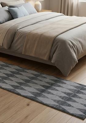 Saffron Rugs Wool Tufted Machine Washable Runner | Water Repellent Non Slip | Grey Transitional Argyle for Kitchen Bedroom Living Room Hallway
