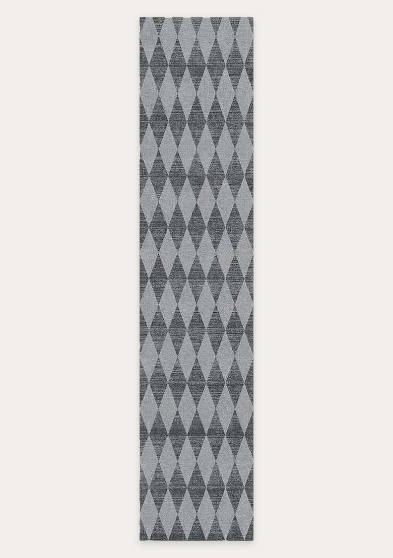Saffron Rugs Wool Flat Woven Machine Washable Runner Non Slip | Grey Transitional Argyle for Kitchen Bedroom Living Room Hallway - Indya