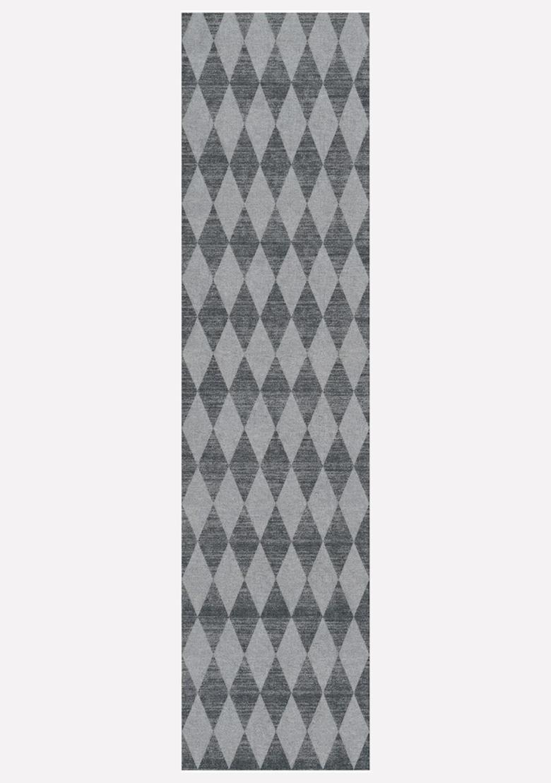 Saffron Rugs Wool Tufted Machine Washable Runner | Water Repellent Non Slip | Grey Transitional Argyle for Kitchen Bedroom Living Room Hallway - Indya