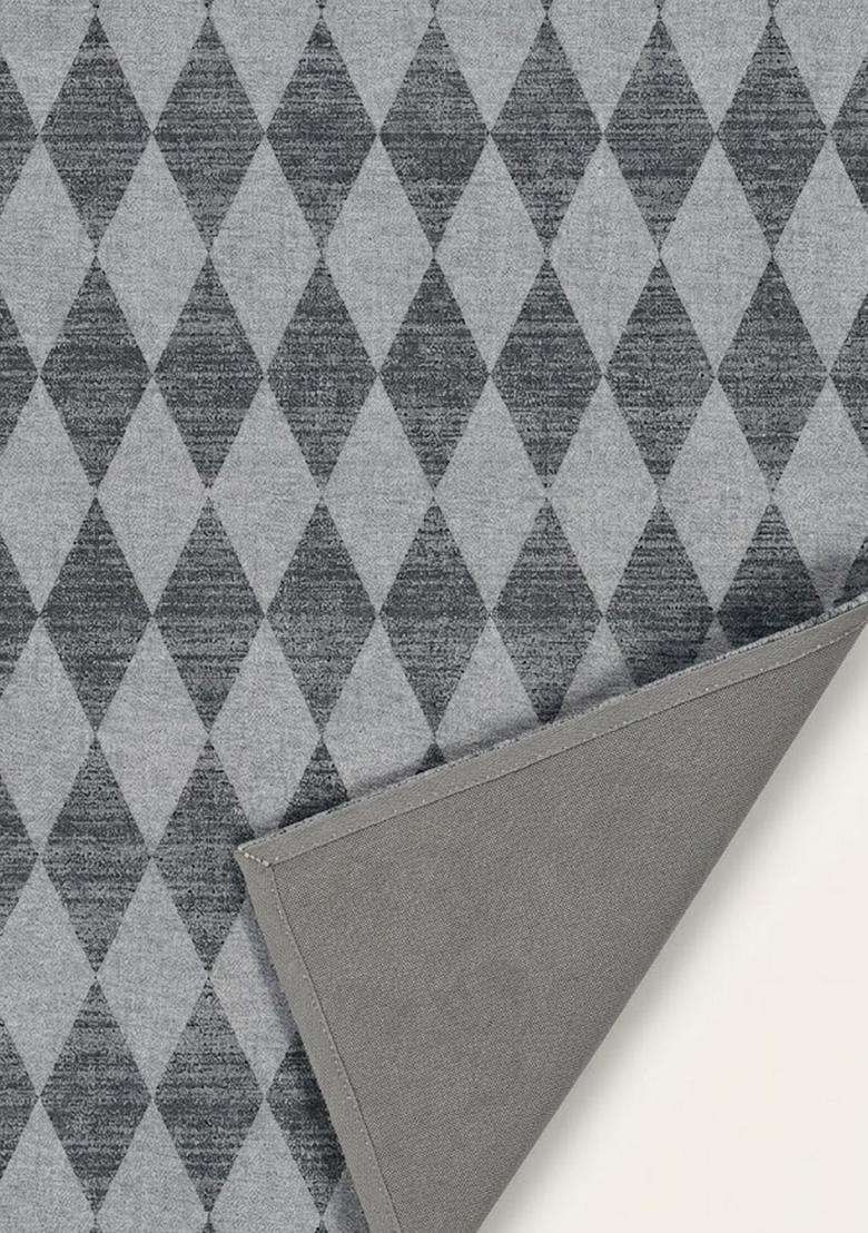 Saffron Rugs Wool Flat Woven Machine Washable Runner Non Slip | Grey Transitional Argyle for Kitchen Bedroom Living Room Hallway - Indya