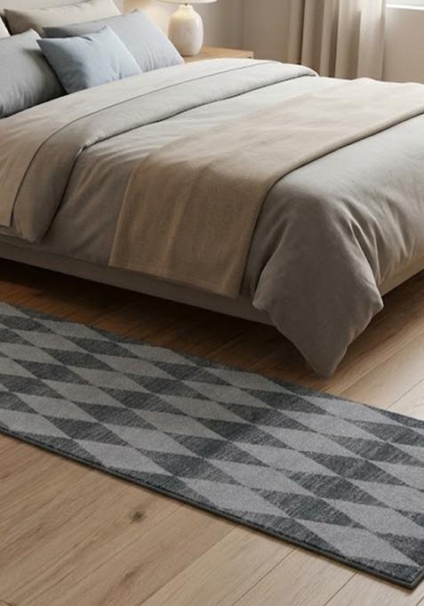 Saffron Rugs Wool Tufted Machine Washable Runner | Water Repellent Non Slip | Grey Transitional Argyle for Kitchen Bedroom Living Room Hallway