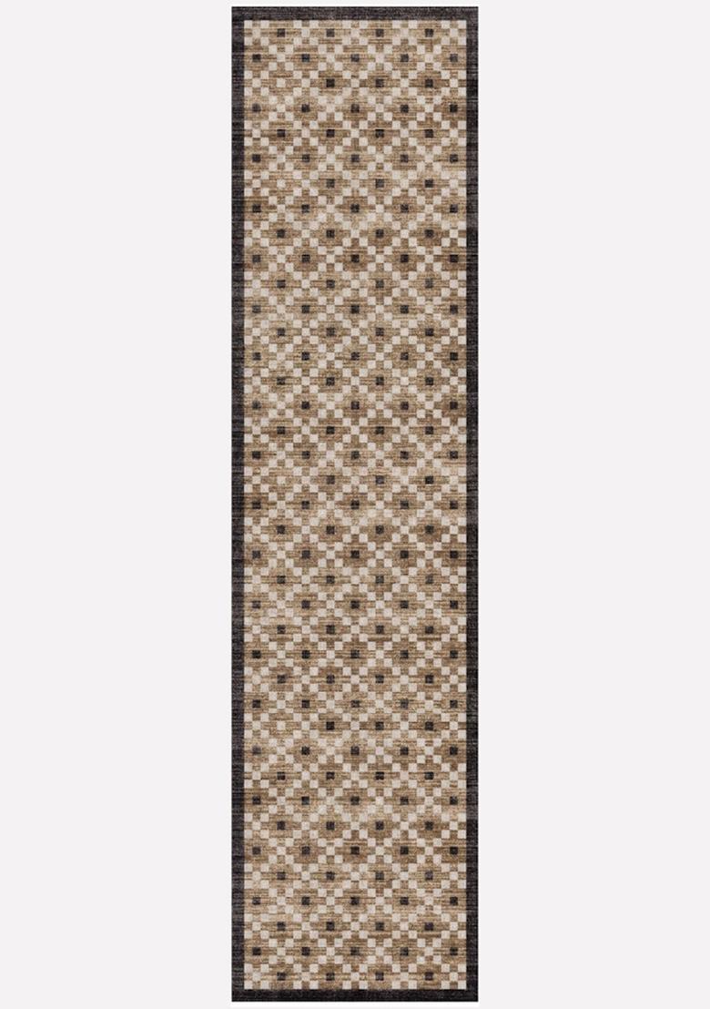 Saffron Rugs Wool Tufted Machine Washable Runner | Water Repellent Non Slip | Beige Brown Modern Geometric for Kitchen Bedroom Living Room Hallway - Indya