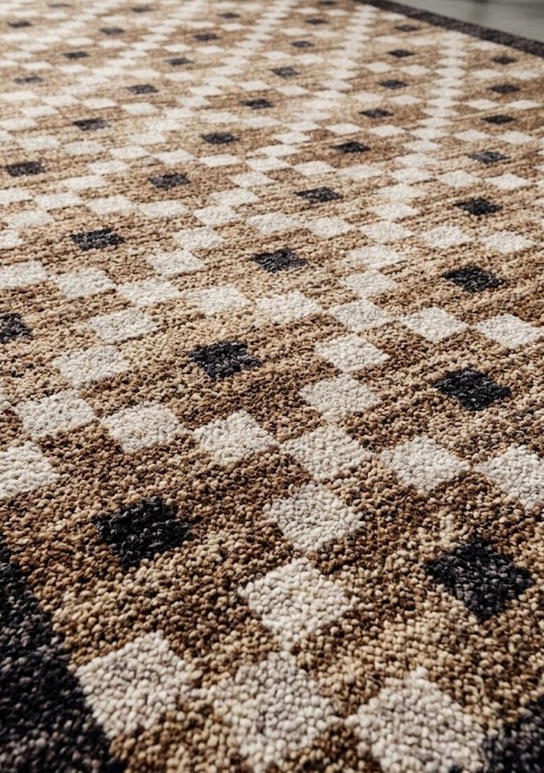 Saffron Rugs Wool Tufted Machine Washable Runner | Water Repellent Non Slip | Beige Brown Modern Geometric for Kitchen Bedroom Living Room Hallway - Indya