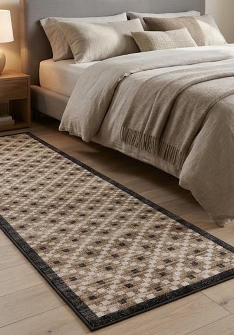 Saffron Rugs Wool Tufted Machine Washable Runner | Water Repellent Non Slip | Beige Brown Modern Geometric for Kitchen Bedroom Living Room Hallway