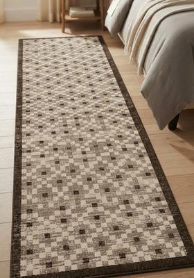Saffron Rugs Wool Tufted Machine Washable Runner | Water Repellent Non Slip | Beige Brown 2 Modern Geometric for Kitchen Bedroom Living Room Hallway