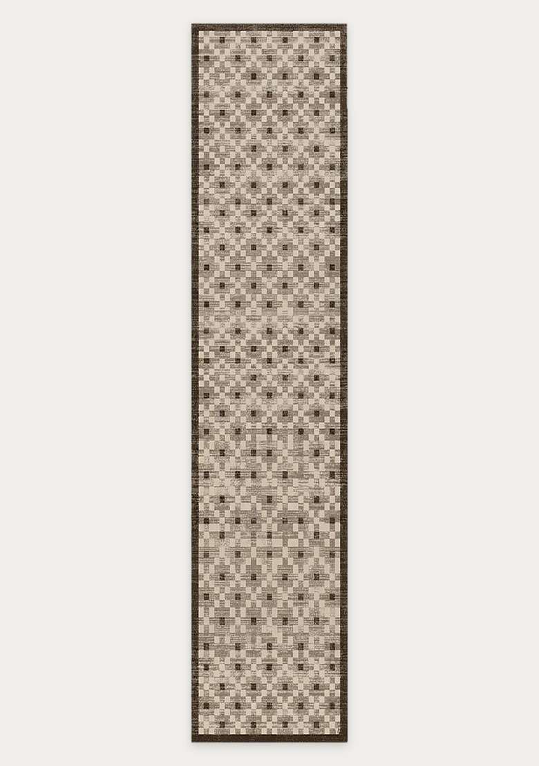 Washable Rugs Wool Blend Area Rug | Beige Brown Modern Geometric Non Slip Carpet For Kitchen - Indya