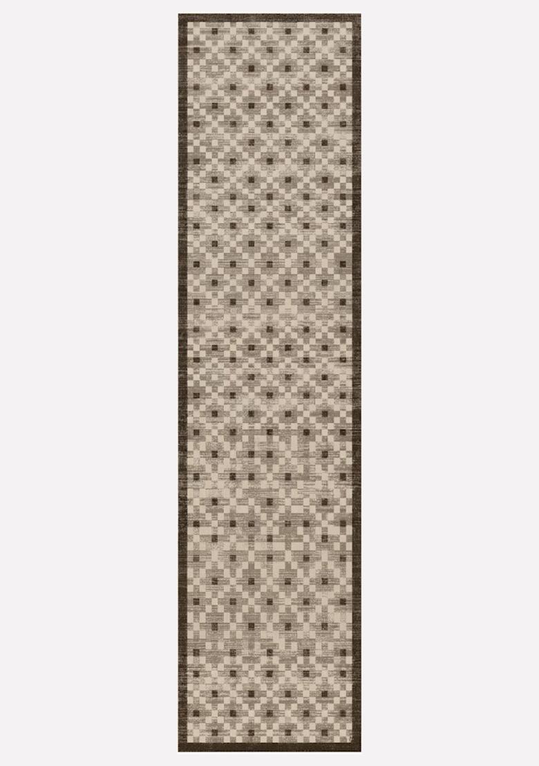 Saffron Rugs Wool Tufted Machine Washable Runner | Water Repellent Non Slip | Beige Brown 2 Modern Geometric for Kitchen Bedroom Living Room Hallway - Indya