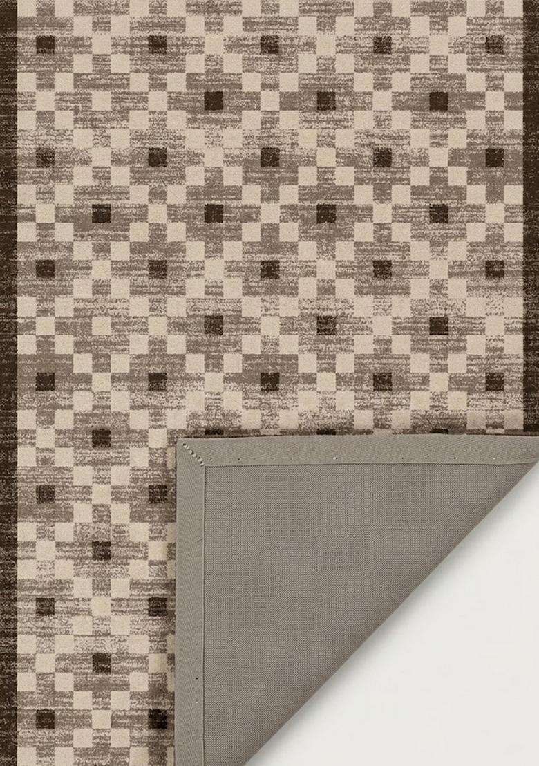 Washable Rugs Wool Blend Area Rug | Beige Brown Modern Geometric Non Slip Carpet For Kitchen - Indya