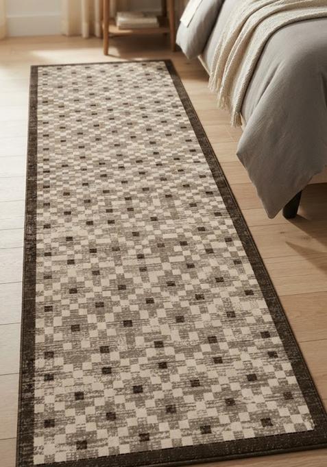 Saffron Rugs Wool Tufted Machine Washable Runner | Water Repellent Non Slip | Beige Brown 2 Modern Geometric for Kitchen Bedroom Living Room Hallway