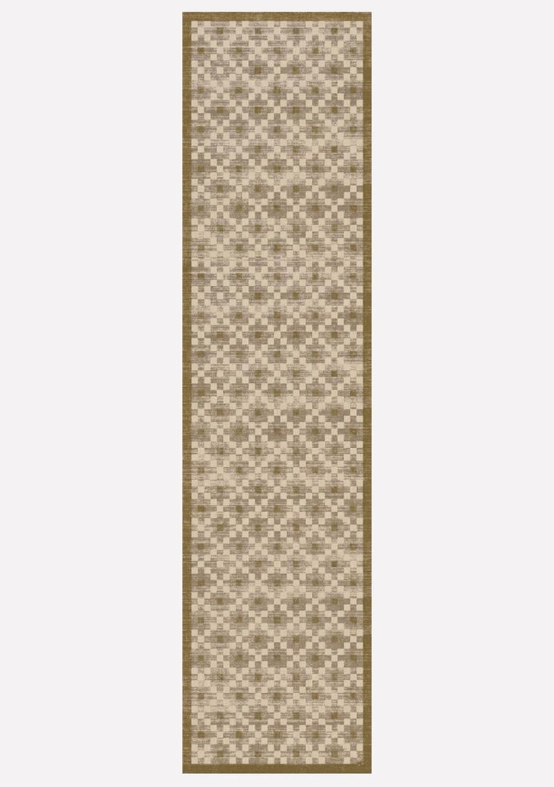 Saffron Rugs Wool Tufted Machine Washable Runner | Water Repellent Non Slip | Beige Tan Modern Geometric for Kitchen Bedroom Living Room Hallway - Indya