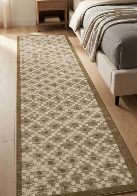 Saffron Rugs Wool Tufted Machine Washable Runner | Water Repellent Non Slip | Beige Tan Modern Geometric for Kitchen Bedroom Living Room Hallway