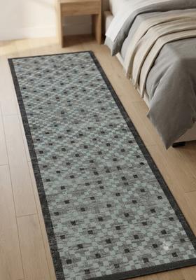 Saffron Rugs Wool Tufted Machine Washable Runner | Water Repellent Non Slip | Light Grey Modern Geometric for Kitchen Bedroom Living Room Hallway