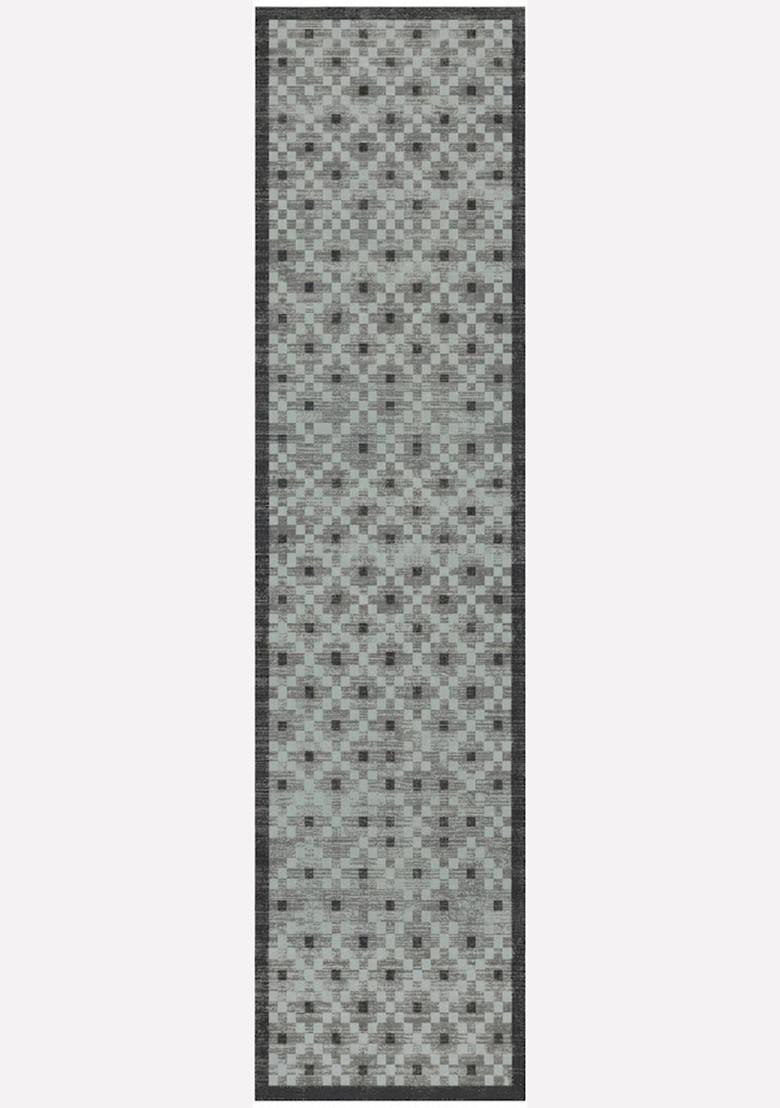 Saffron Rugs Wool Tufted Machine Washable Runner | Water Repellent Non Slip | Light Grey Modern Geometric for Kitchen Bedroom Living Room Hallway - Indya
