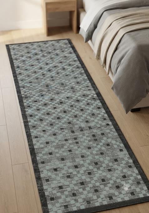Saffron Rugs Wool Tufted Machine Washable Runner | Water Repellent Non Slip | Light Grey Modern Geometric for Kitchen Bedroom Living Room Hallway
