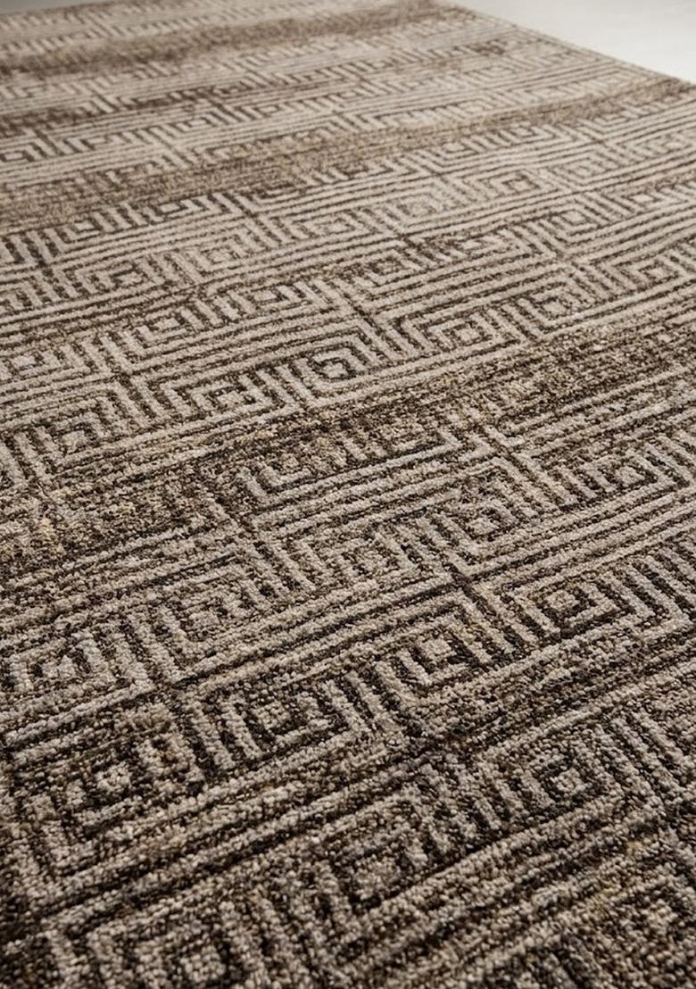 Saffron Rugs Wool Tufted Machine Washable Runner | Water Repellent Non Slip | Brown Beige Contemporary Geometric for Kitchen Bedroom Living Room Hallway - Indya