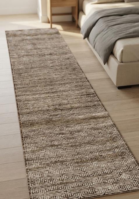 Saffron Rugs Wool Tufted Machine Washable Runner | Water Repellent Non Slip | Brown Beige Contemporary Geometric for Kitchen Bedroom Living Room Hallway
