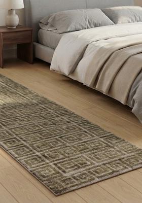Saffron Rugs Wool Tufted Machine Washable Runner | Water Repellent Non Slip | Olive Green Contemporary Geometric for Kitchen Bedroom Living Room Hallway