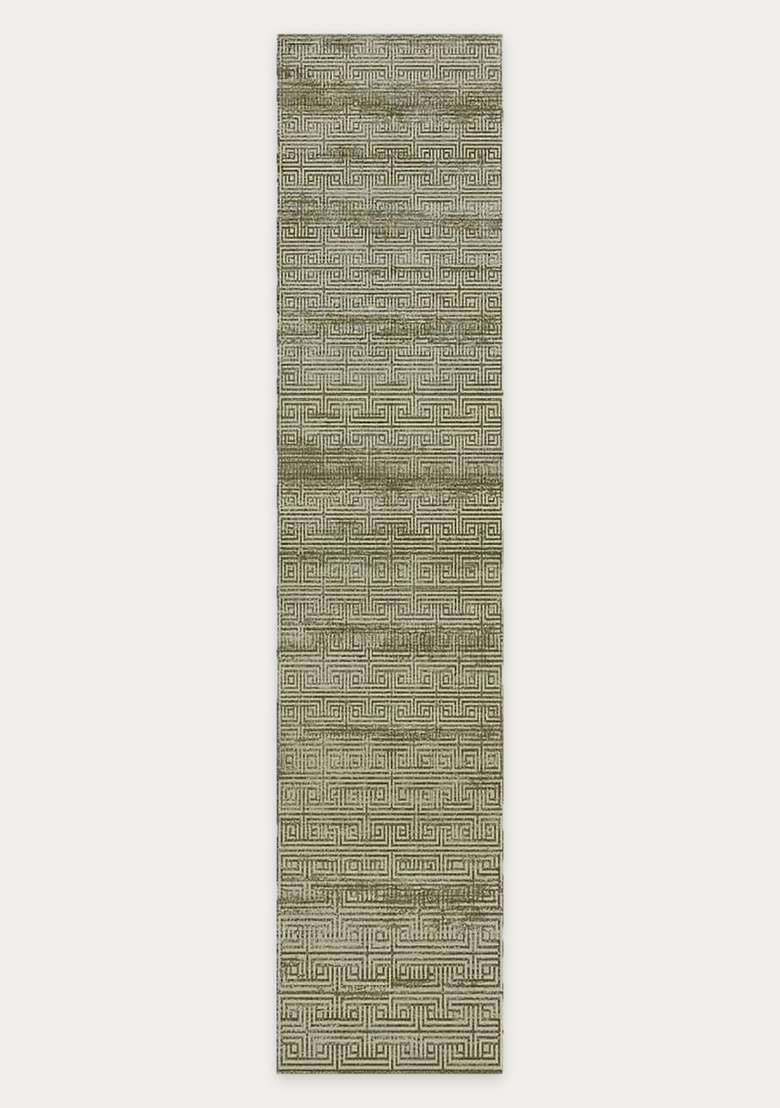 Washable Rugs Wool Blend Area Rug | Olive Green Contemporary Geometric Non Slip Carpet For Kitchen - Indya